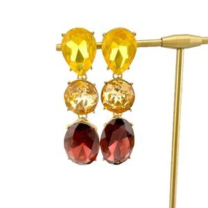 J. Crew Earrings with Gold and Raspberry Red Crystal Drop Dangle